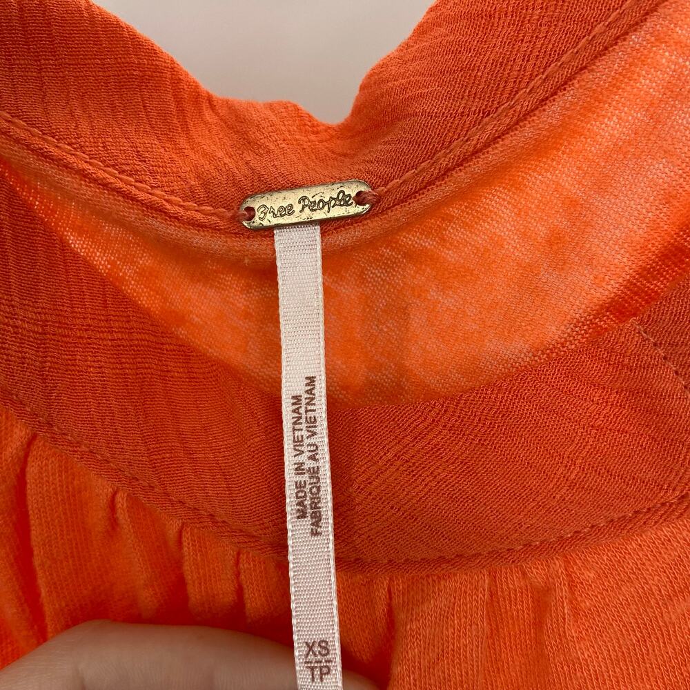 FREE PEOPLE Orange Faux Wrap Linen Scallop Hem Short Sleeve Scoop Neck Top XS - Picture 7 of 11